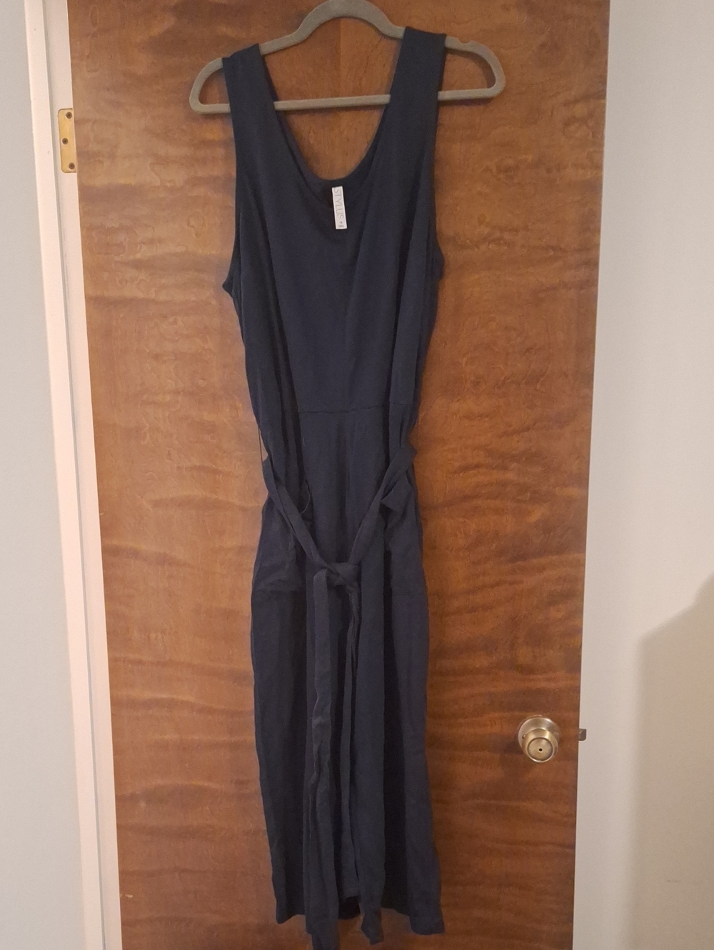Women's Navy Sleeveless Tie-Waist Midi Jumpsuit